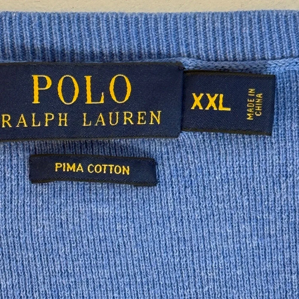 Ralph Lauren Men's 2XL Sweater Preppy Pony Blue Pima Cotton‎ V-neck Jumper EUC